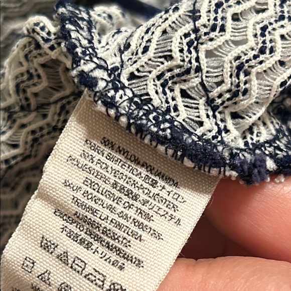 🛼Free People blue Striped peplum lace Blouse size M GUC - Picture 8 of 8